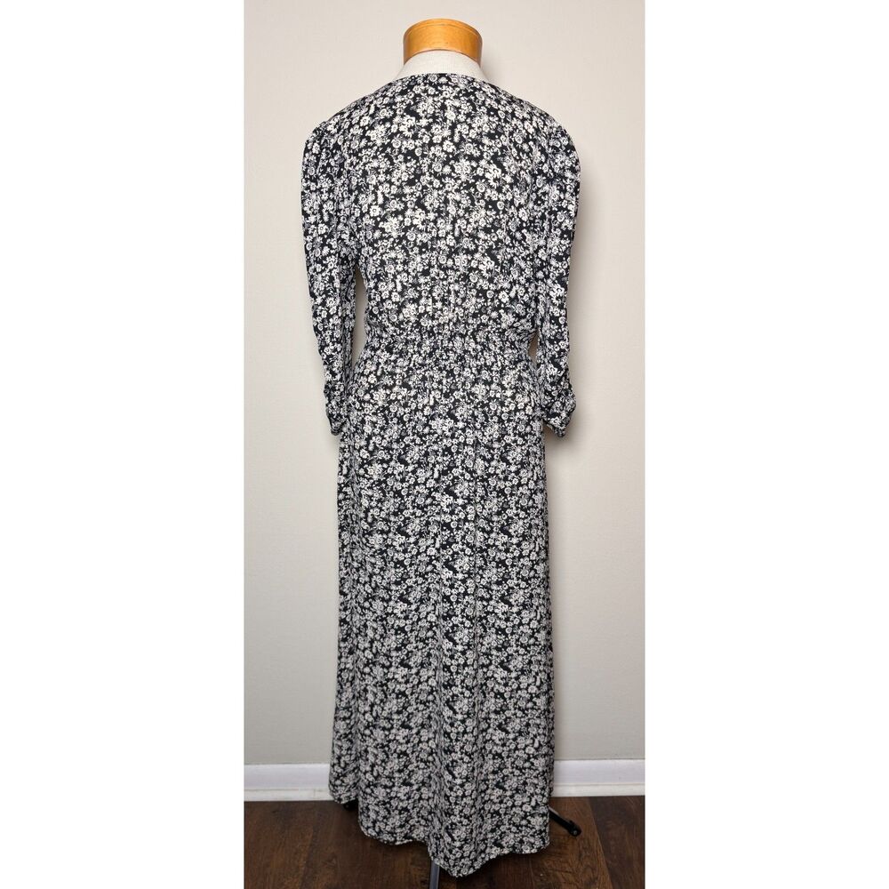 Emma Michele Floral Maxi Dress M Black White Ditsy 90s Style Sheer V-Neck Whimsy - Picture 5 of 10